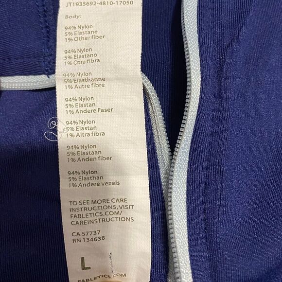 Fabletics Size Large Luciana Seamless Longsleeve Zip Up Mock Neck Navy Blue - Picture 12 of 12